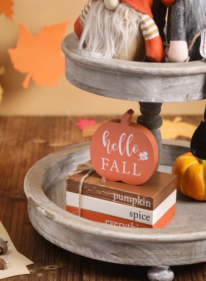 KORMMCO Thanksgiving Fall Wood Book Stack, Fall Thanksgiving Decorations Tiered Tray,Hello Fall Decor, Autumn Mini Faux Decorative,Farmhouse Mini Decorative Books Bundle - Image 4